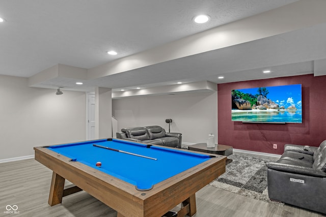 game room featuring pool table and light wood-type flooring