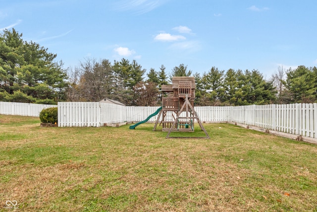 view of yard featuring a playground