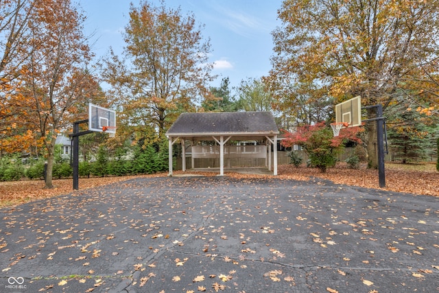 view of sport court featuring a gazebo