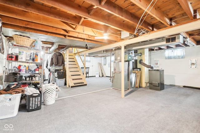 basement with heating unit