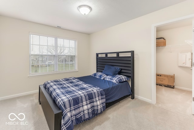 carpeted bedroom with a spacious closet and a closet