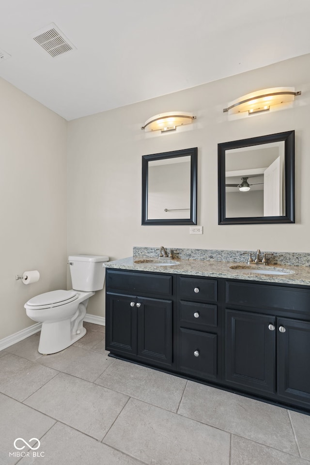 bathroom with tile patterned flooring, vanity, and toilet