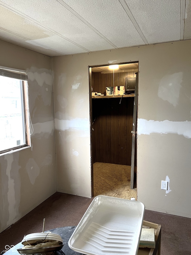 interior space with dark colored carpet