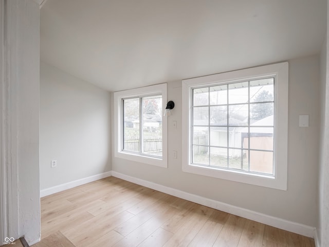 spare room with a wealth of natural light and light hardwood / wood-style floors