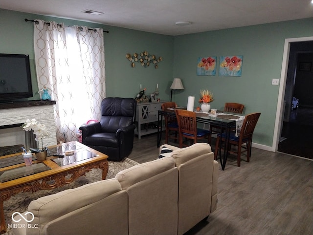 living room with hardwood / wood-style floors