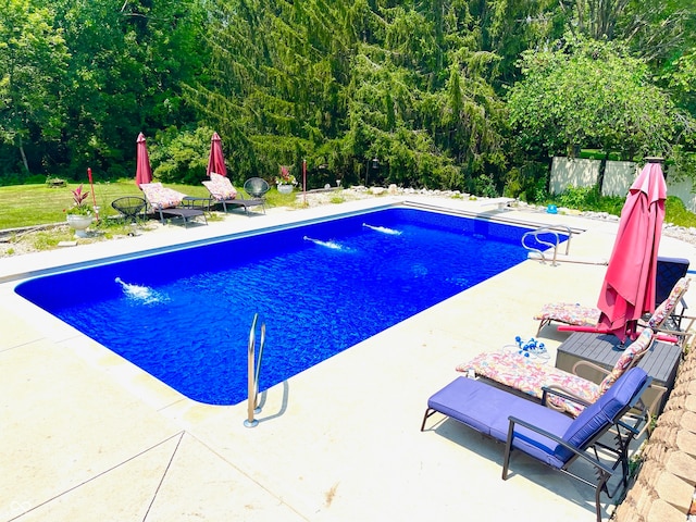 view of swimming pool featuring a patio area