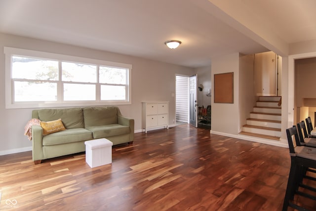 living room with hardwood / wood-style flooring and a wealth of natural light