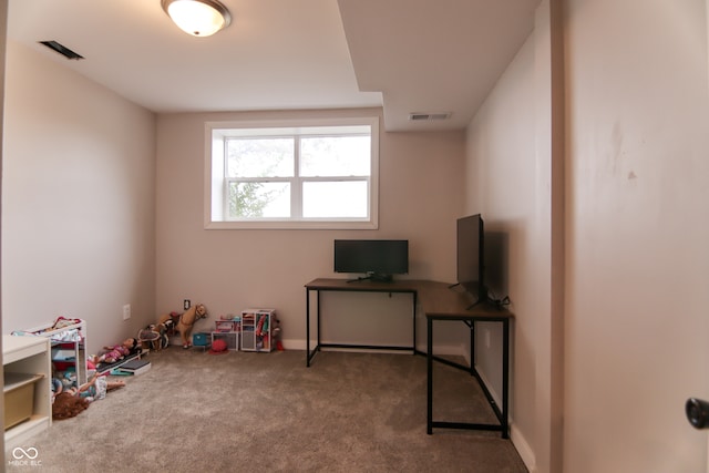 recreation room featuring carpet flooring