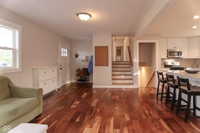 interior space with dark wood-type flooring