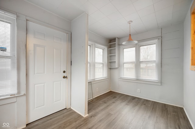 unfurnished dining area with a healthy amount of sunlight and light wood-type flooring