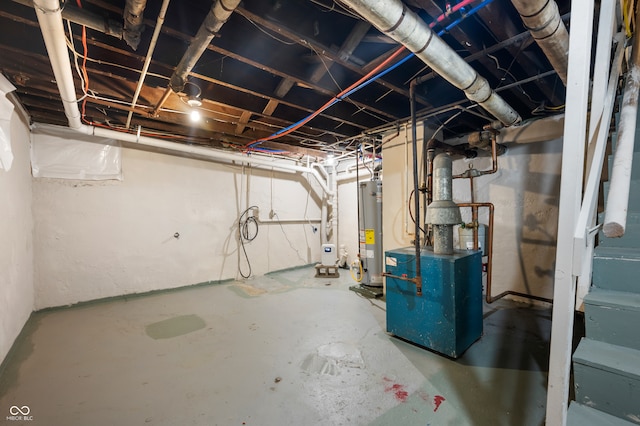 basement featuring water heater