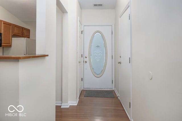 entryway with dark wood-type flooring