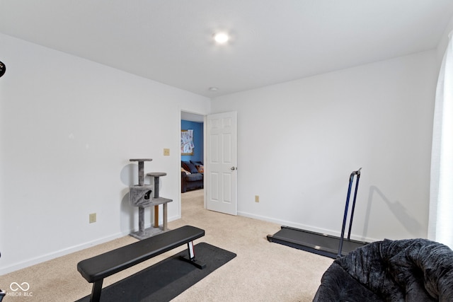 workout area with light carpet