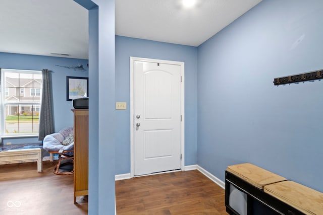 entryway with dark wood-type flooring