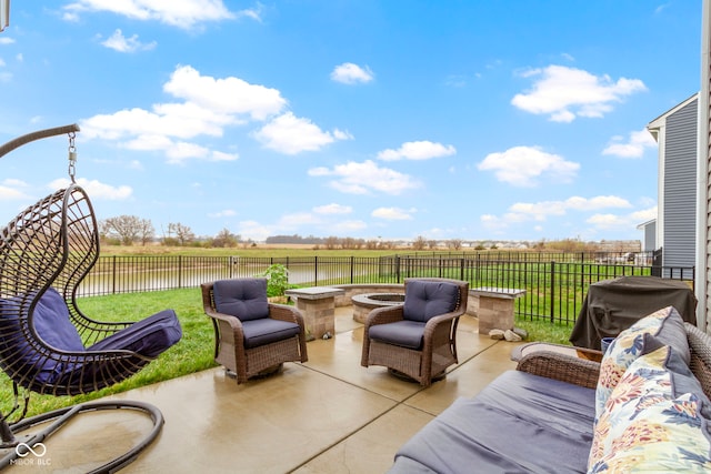 view of patio featuring outdoor lounge area and a grill