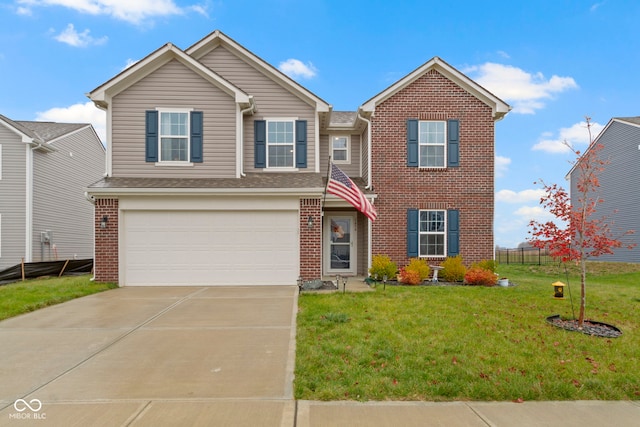 view of front of property with a front lawn and a garage