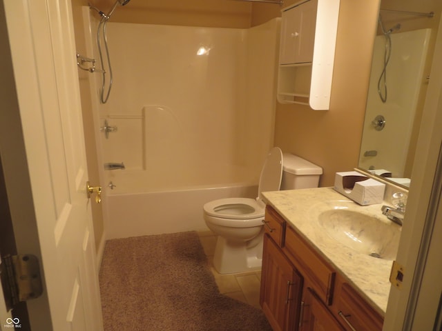 full bathroom featuring tile patterned floors, shower / bathing tub combination, vanity, and toilet