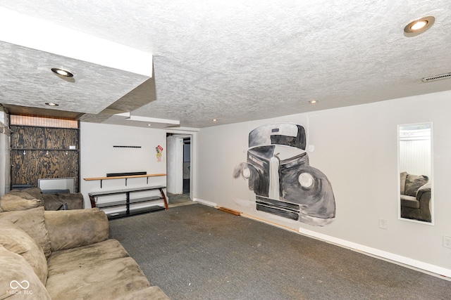 interior space with carpet and a textured ceiling