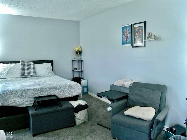 bedroom featuring carpet and a textured ceiling