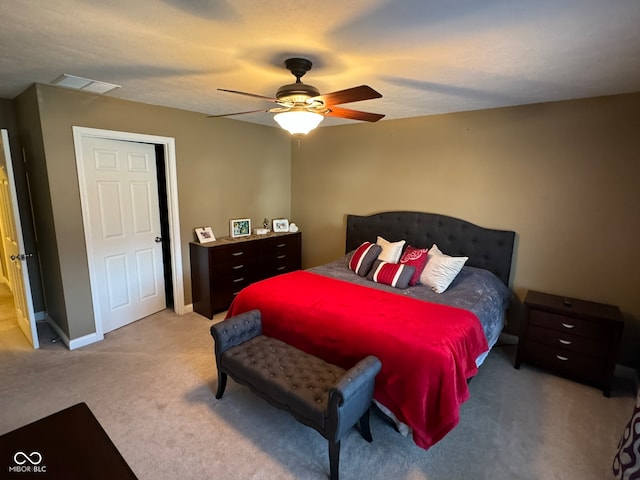 bedroom with carpet floors and ceiling fan