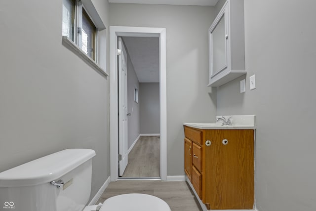 bathroom featuring vanity, toilet, and wood-type flooring