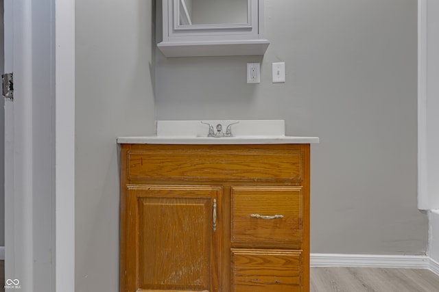 interior details featuring wood-type flooring and vanity