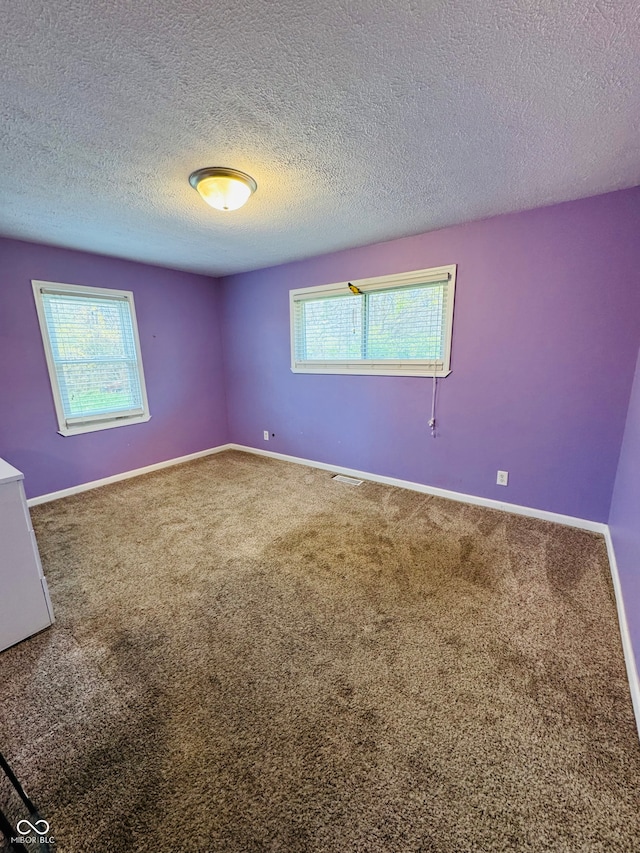 empty room featuring carpet flooring and a textured ceiling