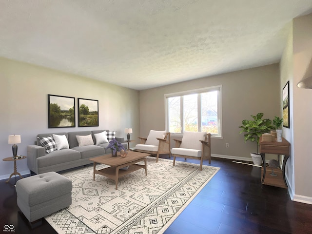 living room with dark hardwood / wood-style floors