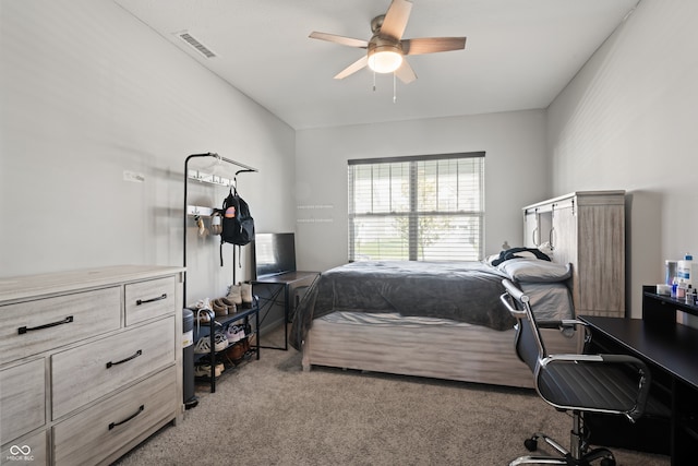 bedroom featuring carpet and ceiling fan