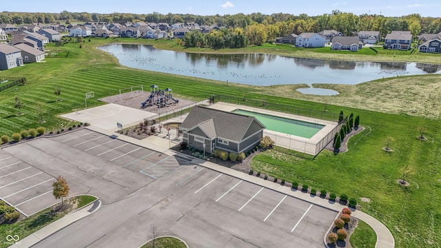 10797 Walden Ln, Brownsburg, IN 46112 - aerial perspective of suburban area with a large body of water and a pool area