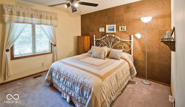 bedroom with carpet flooring and ceiling fan