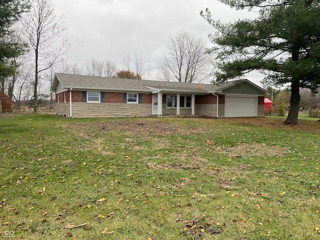 ranch-style house with a front lawn and a garage