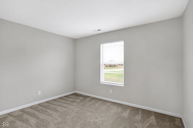 unfurnished room with carpet and a textured ceiling