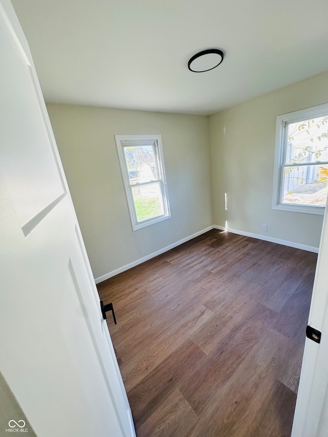 unfurnished room with wood-type flooring and a healthy amount of sunlight