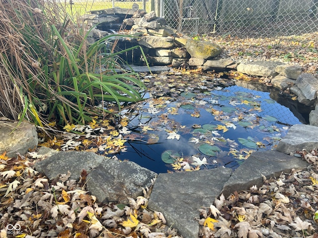 details with a garden pond