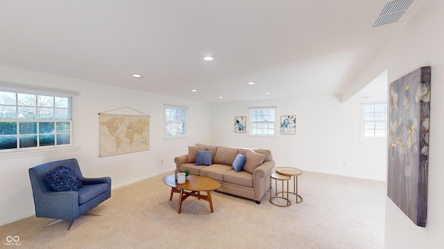 carpeted living room featuring a healthy amount of sunlight