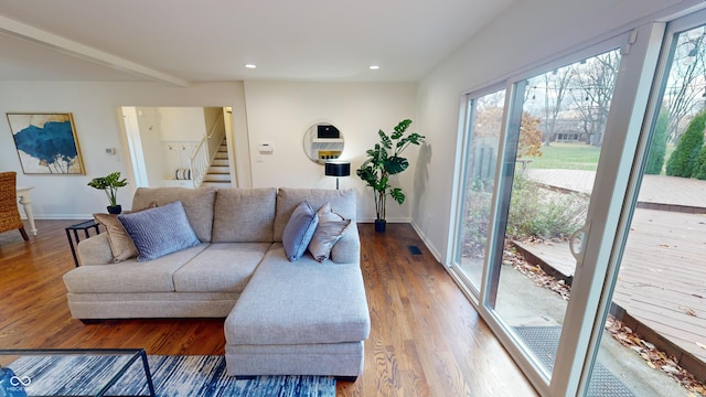 living room with hardwood / wood-style floors