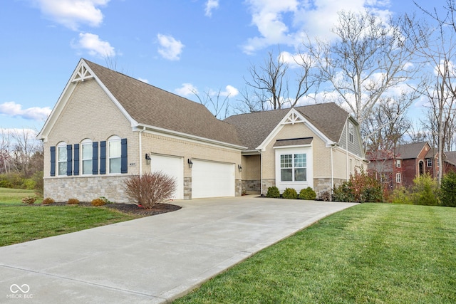 view of front facade with a front lawn and a garage