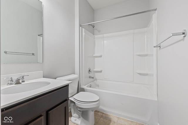 full bathroom featuring tile patterned flooring, shower / washtub combination, vanity, and toilet