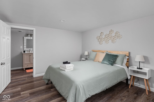 bedroom with dark wood-type flooring