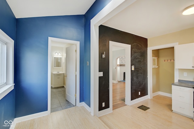 bathroom with wood-type flooring and sink