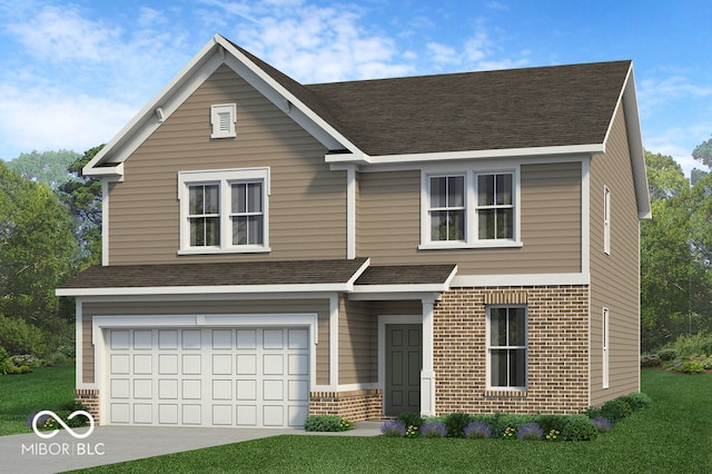 view of front of home featuring a front lawn and a garage