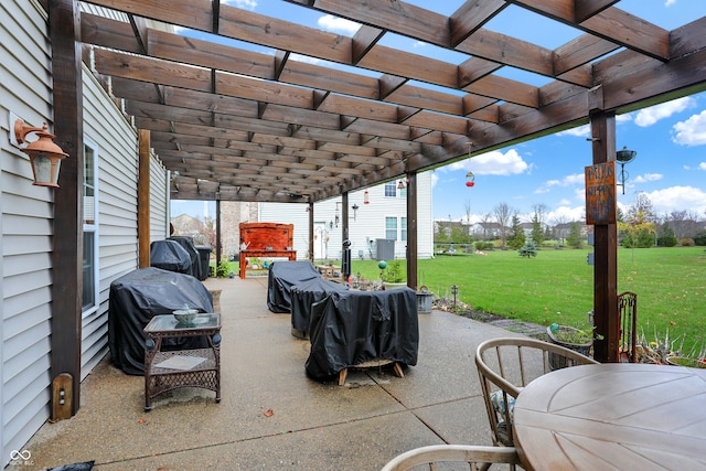 view of patio with a pergola and grilling area