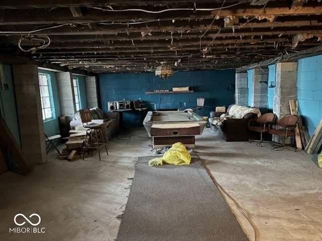 basement with pool table