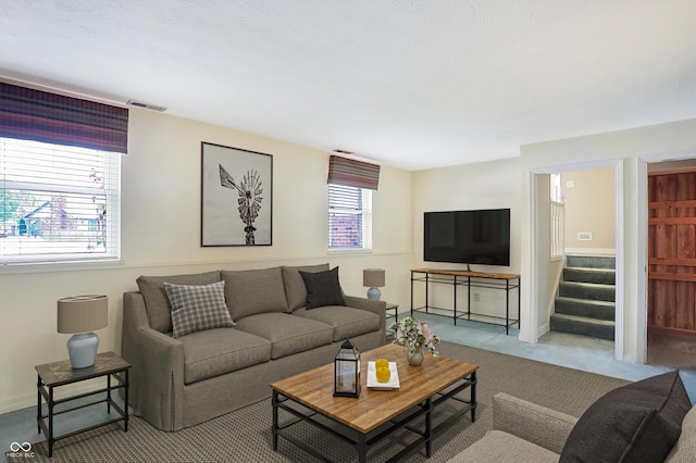 carpeted living room with plenty of natural light