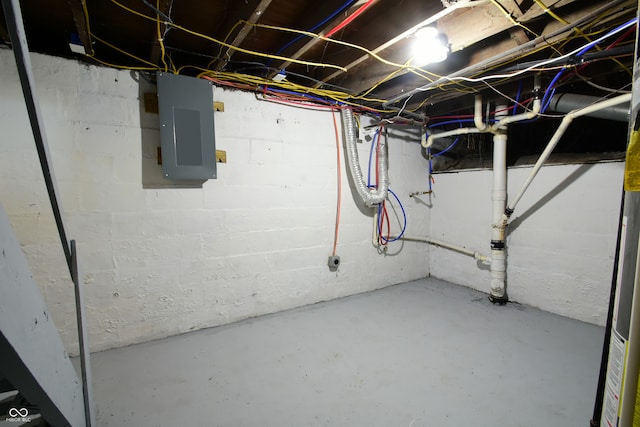 basement with electric panel