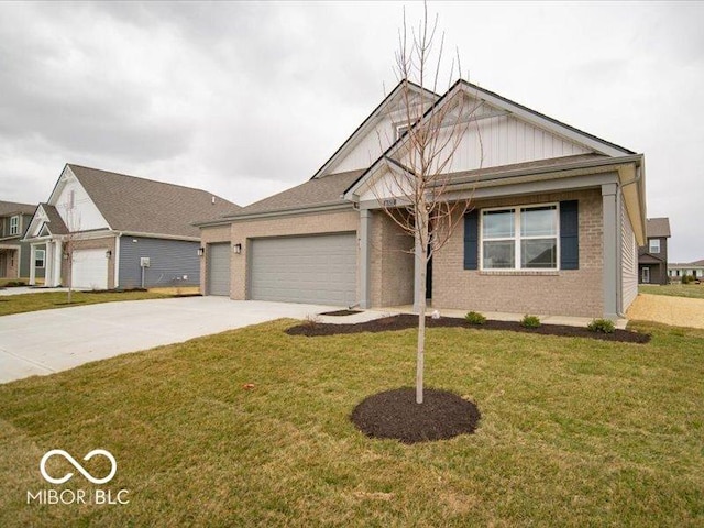 6322 Granby Dr, Whitestown, IN 46075 - view of front of home with an attached garage, board and batten siding, driveway, brick siding, and a front yard