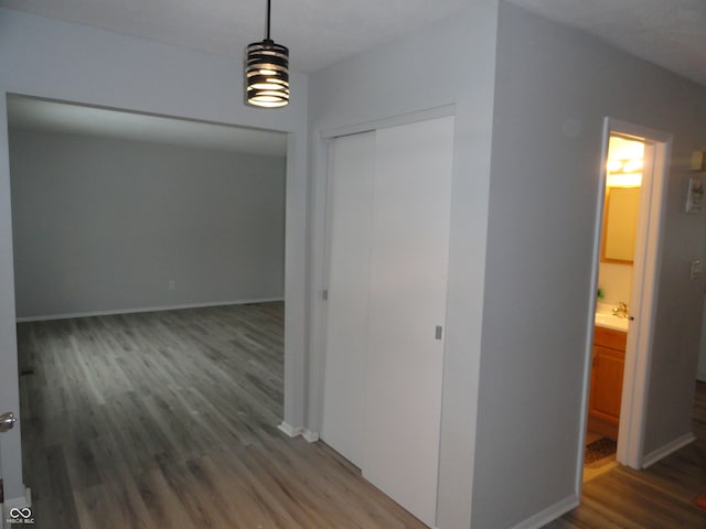 corridor featuring wood-type flooring