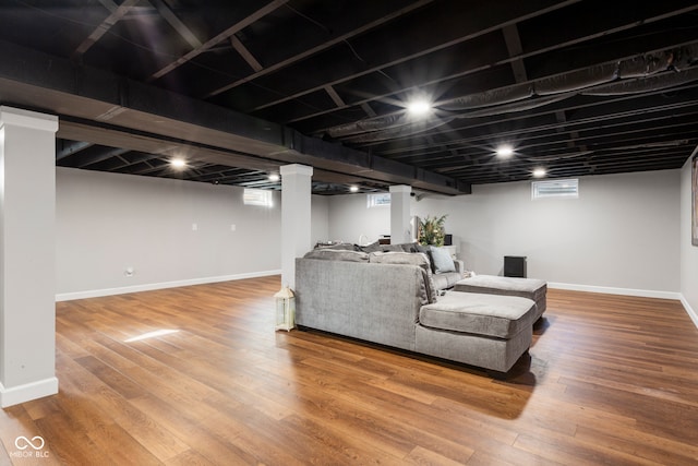 living room with hardwood / wood-style floors