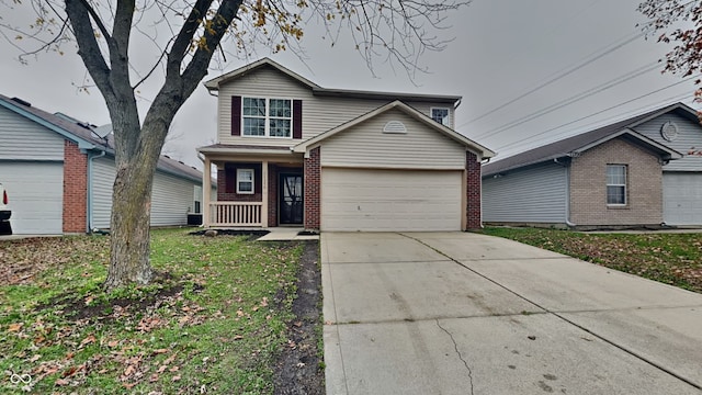 view of front property with a porch and a front lawn